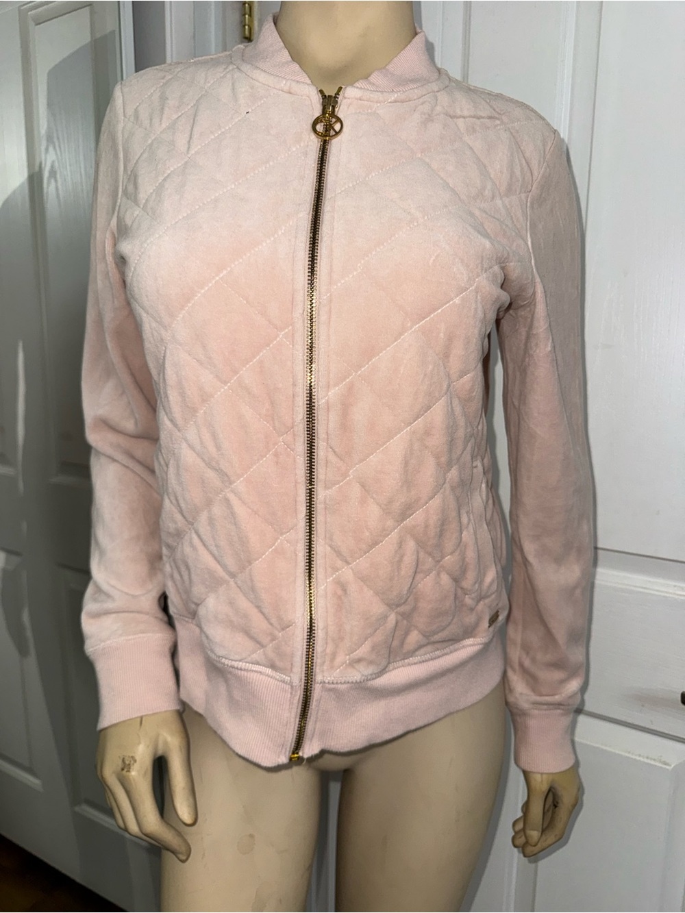 Calvin Klein Quilted Bomber Jacket in Soft Pink